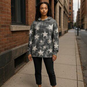 Sew In Love Gray Star Print Hoodie ⭐ Size Small | Cozy Lightweight Pullover